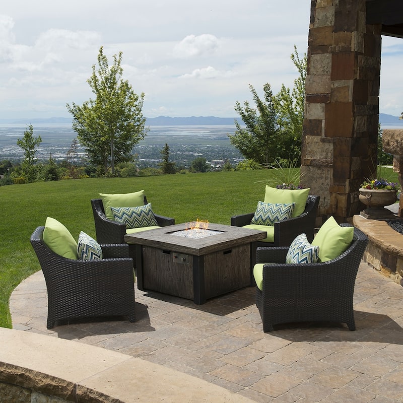Deco 5 Piece Sunbrella Outdoor Patio Fire Chat Set