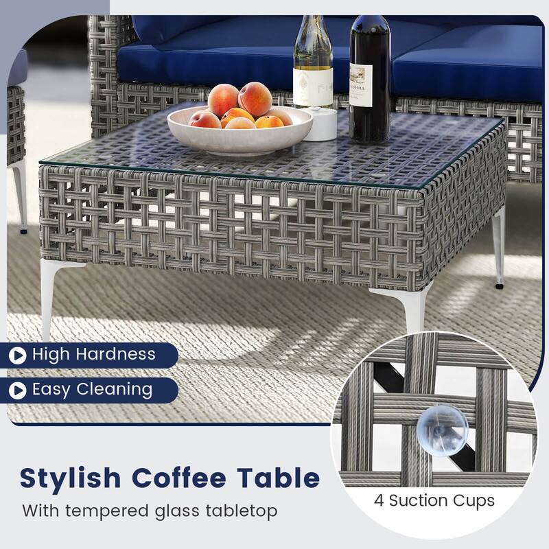Costway 5 PCS Outdoor Furniture Set with Seat & Back Cushions Tempered - Navy - See Details