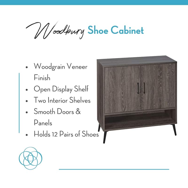 RiverRidge Woodbury Shoe Cabinet with 12-Pair Rack, Entryway Storage with Open & Adjustable Shelves - Weathered Woodgrain