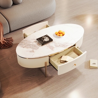 Modern Oval Coffee Table with 2 large Drawers Storage Accent Table ...