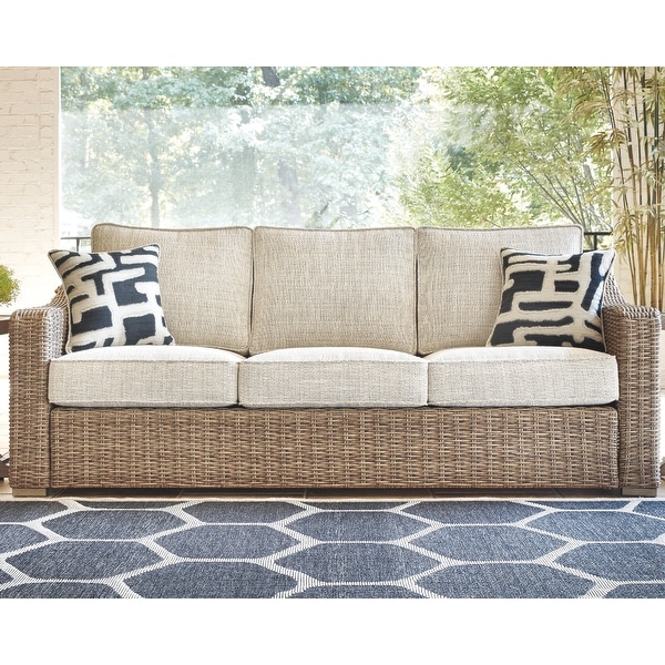 Sandestria Beige Outdoor Sofa with Cushion by Havenside Home