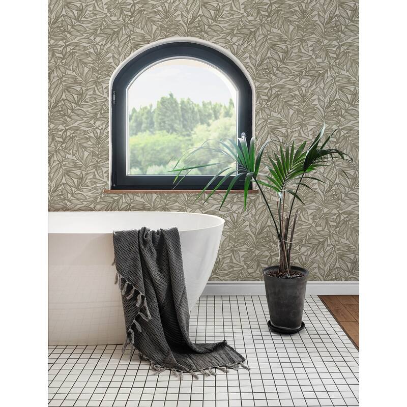 A-Street Prints Rhythmic Taupe Leaf Wallpaper