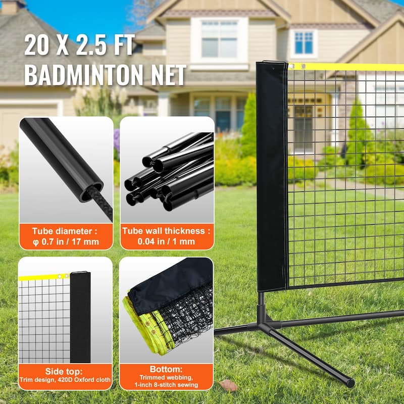 20ft Adjustable Volleyball Net for Badminton, Tennis, and Pickleball