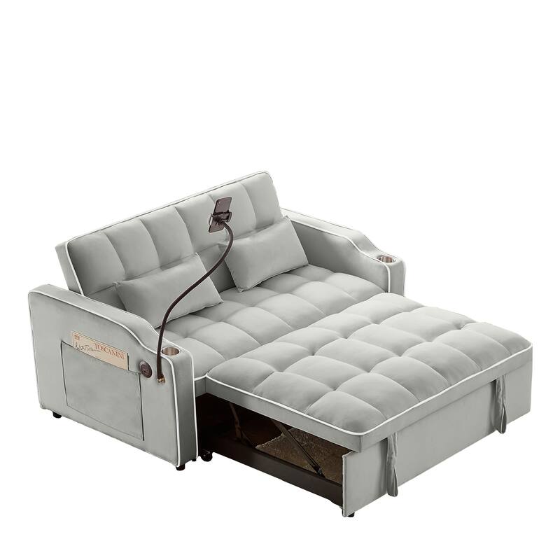 Convertible Sofa Bed with Adjustable Back, USB Charger, and Pillows for Living Room or Office