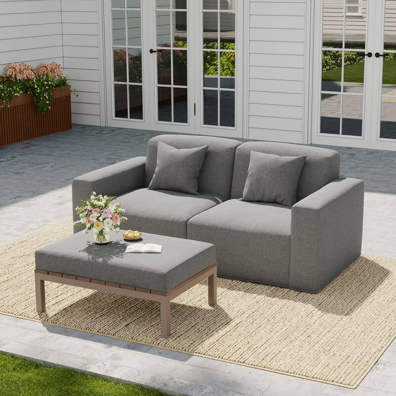 No Assembly Couch Outdoor Patio Modular Sofa with Coffee Table - Dark Grey
