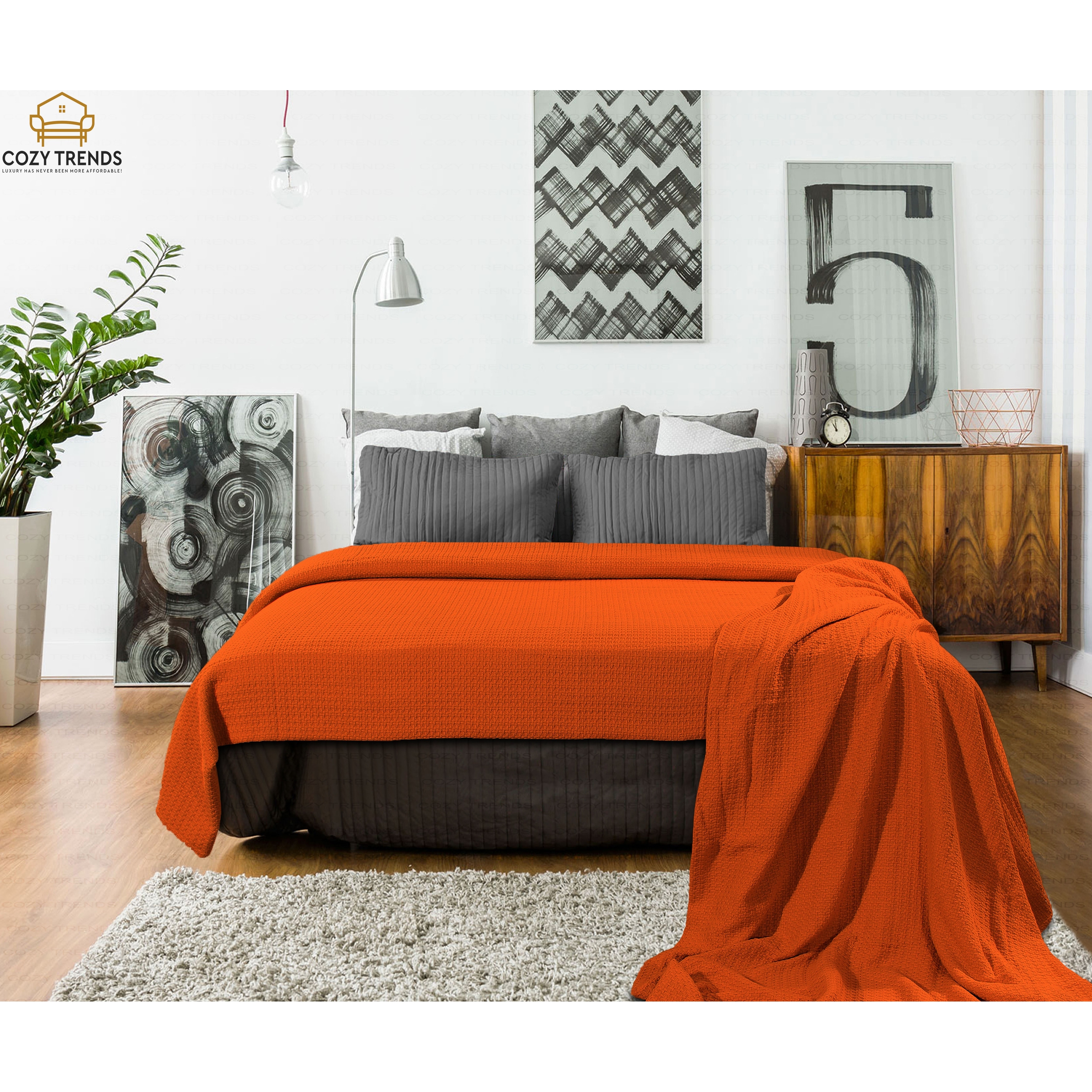 100% Cotton Woven Basket Weave Thermal Bed Blanket Breathable