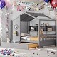 preview thumbnail 2 of 16, Playhouse Design Full Size House Wooden Bed With Trundle, Modern Design for Kids with Storage Shlef-Gray