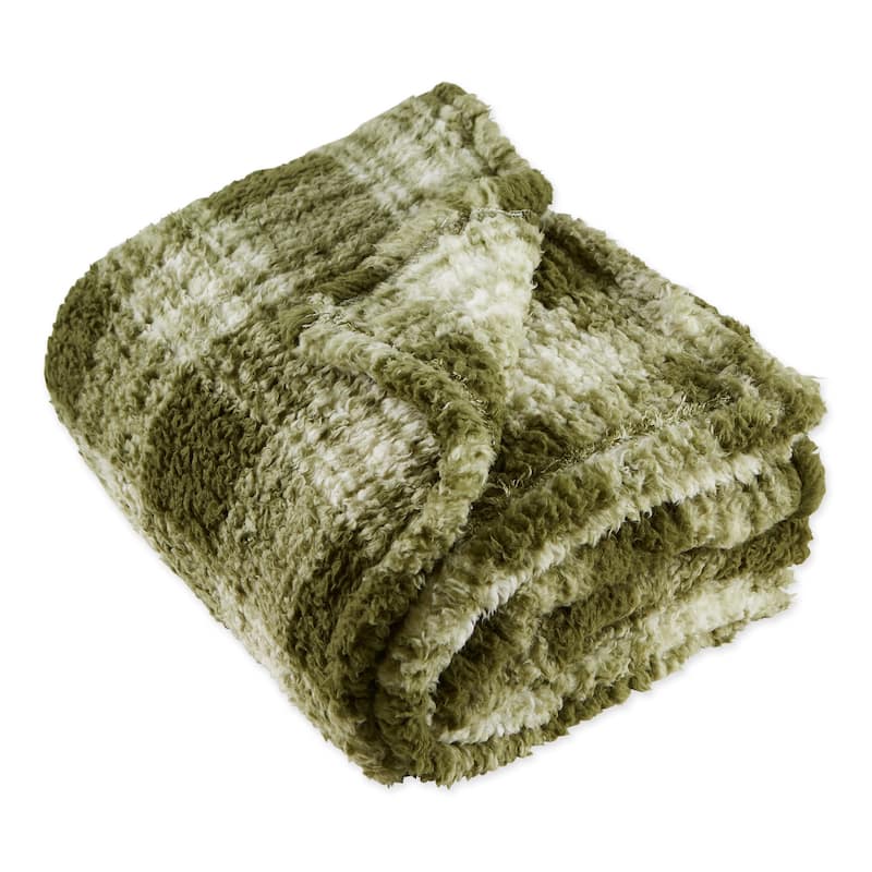 DII Gray Farmhouse Plush Plaid Throw