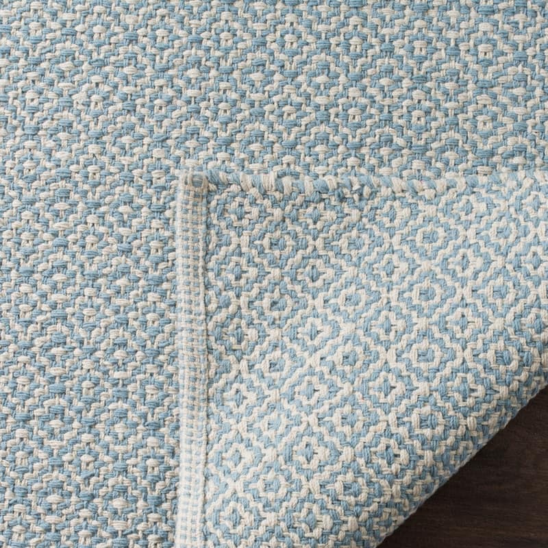 SAFAVIEH Montauk Glyn Handmade Cotton Area Rug - 8' x 10' - Ivory/Light Blue - Rectangle