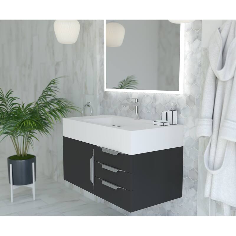 Nile 36-Inch Wall Mounted Bathroom Vanity Set w/ White Top