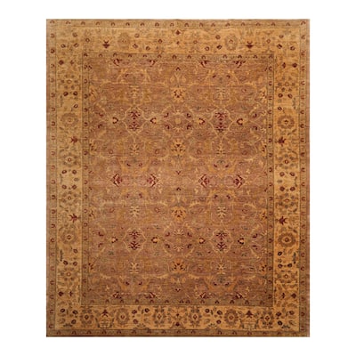 Hand Knotted 200 KPSI Peshawar Brown Persian Wool Oriental Area Rug - 8' x 9' 11''