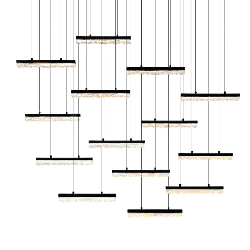 Stagger Integrated LED 60in Black Chandelier with Handcrafted Glass