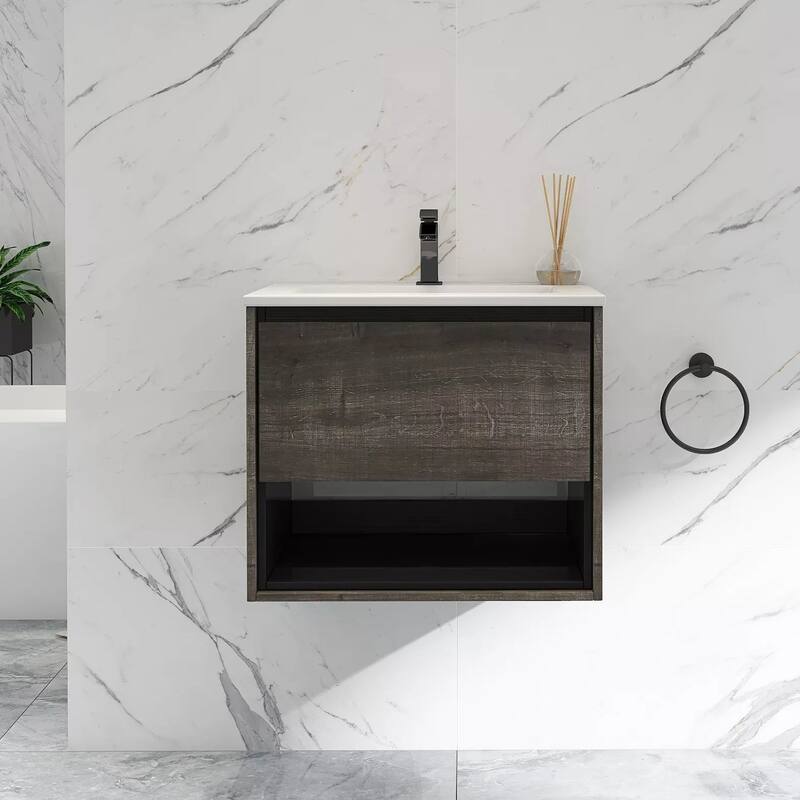 24"/30"/32"/36" Floating Bathroom Vanity Set with Ceramic Sink