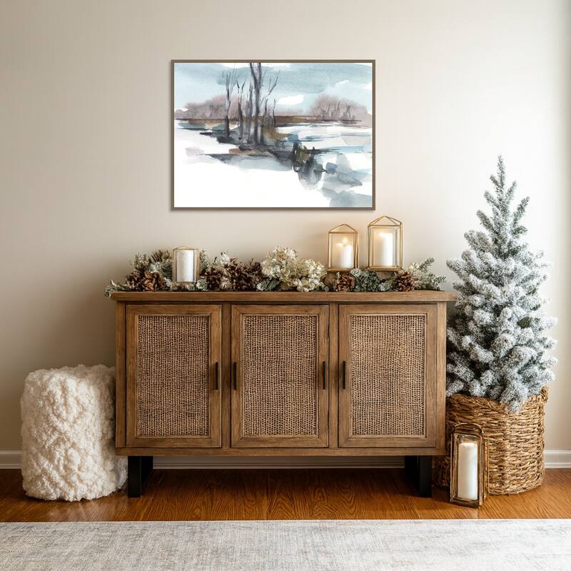 Winter Stream Watercolor II by Ethan Harper Framed Canvas Wall Art Print - Sylvie Dark Gold