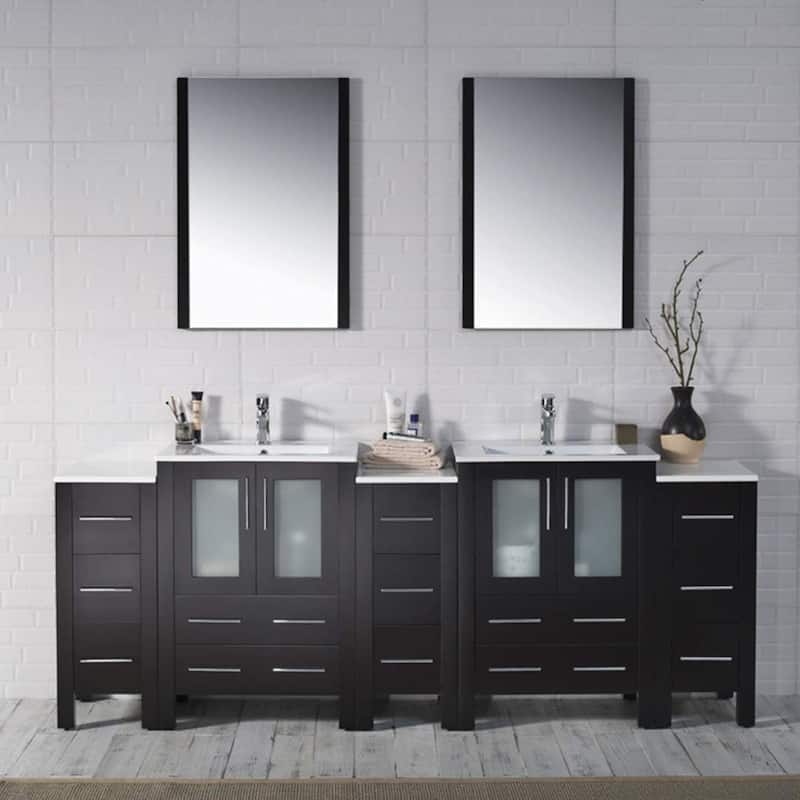 Blossom Sydney 84" Double Sink Vanity w/ 3 side Cabinet & side Mirror