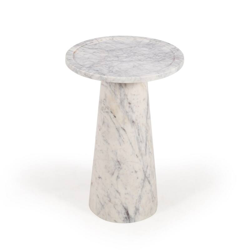 Marble Top Round Pedestal End Table - 24" - White