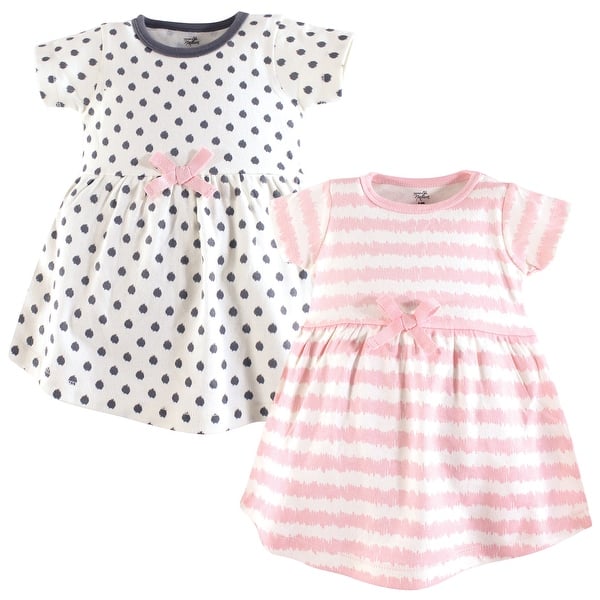 slide 1 of 1, Touched by Nature Baby and Toddler Girl Organic Cotton Short-Sleeve Dresses 2pk, Pink Gray Scribble 4T - Baby Toddler Pink Gray Scribble Short Sleeve