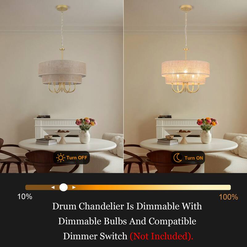 18.1-in 5-Light Farmhouse Rattan Pendant Light with 2-Tier Hand-Woven Drum Shade for multiple rooms