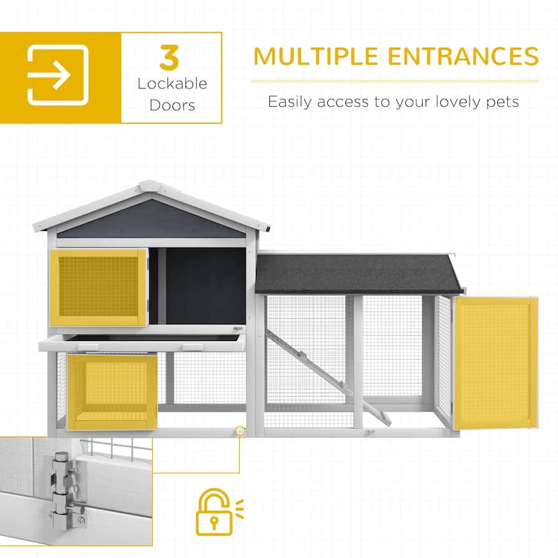 Indoor Outdoor Bunny Hutch with Asphalt Roof and Slide-Out Tray