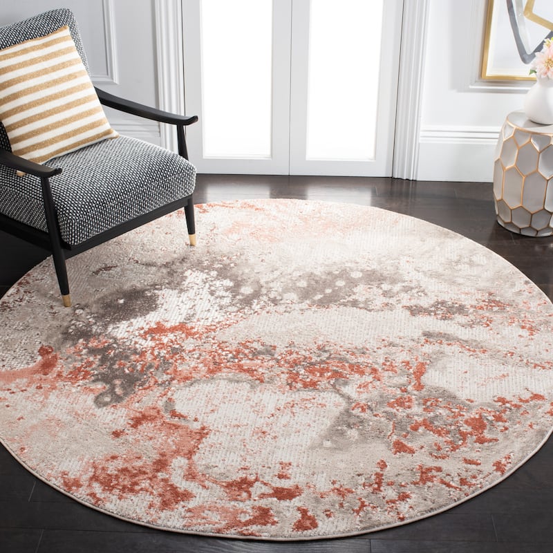 SAFAVIEH Meadow Erline Modern Abstract Rug - 8' Round - Beige/Pink