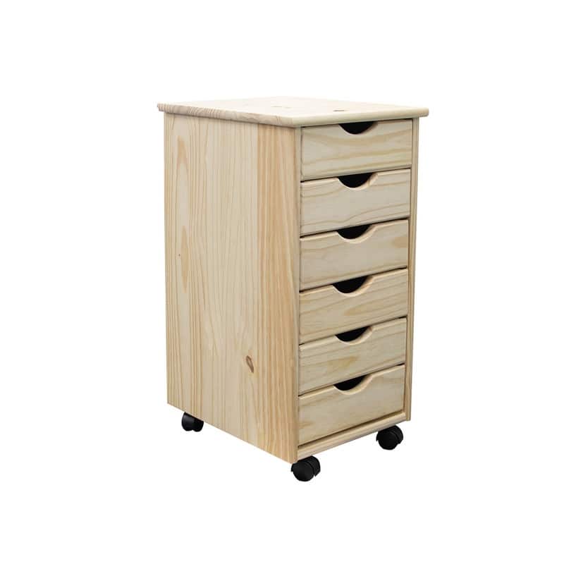 Adeptus Original Roll Cart, Solid Wood, 6 Drawer Roll Cart, Unfinished - Wood Finish - Blonde