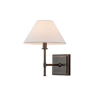 Modern Bronze 1-Light Fabric Shade Wall Sconces Farmhouse White Linen Tapered Shade Sconce For Bathroom Mirror Hallway - W9''