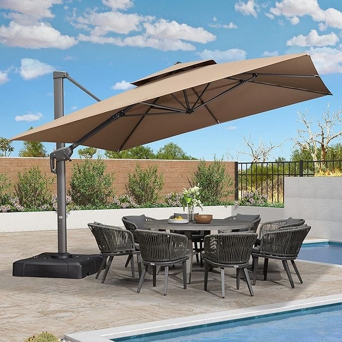 PURPLE LEAF Patio Cantilever Umbrella with 360 Degree Rotation - 12ft-Taupe