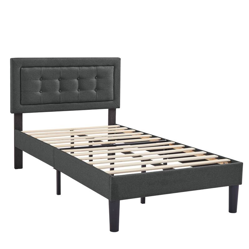 VECELO Tufted Upholstered Kids Bed with Adjustable Headboard,Twin Size Bed Set of 2