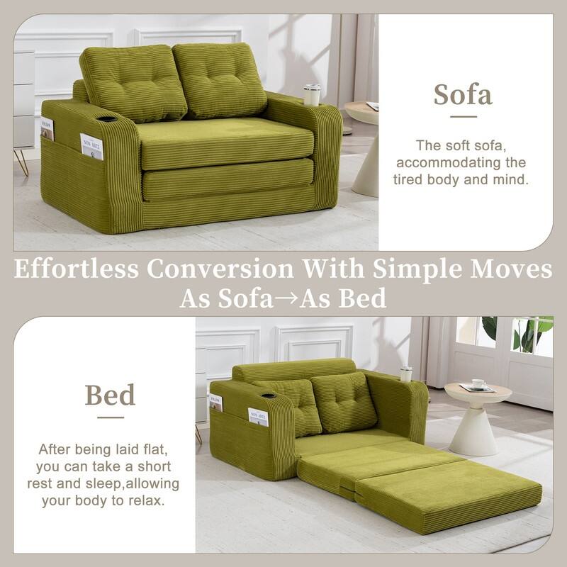 HOMEFUN 2 in 1 Convertible Sofa Bed,Corduroy Upholstered Compressed Sofa Bed for Living Room
