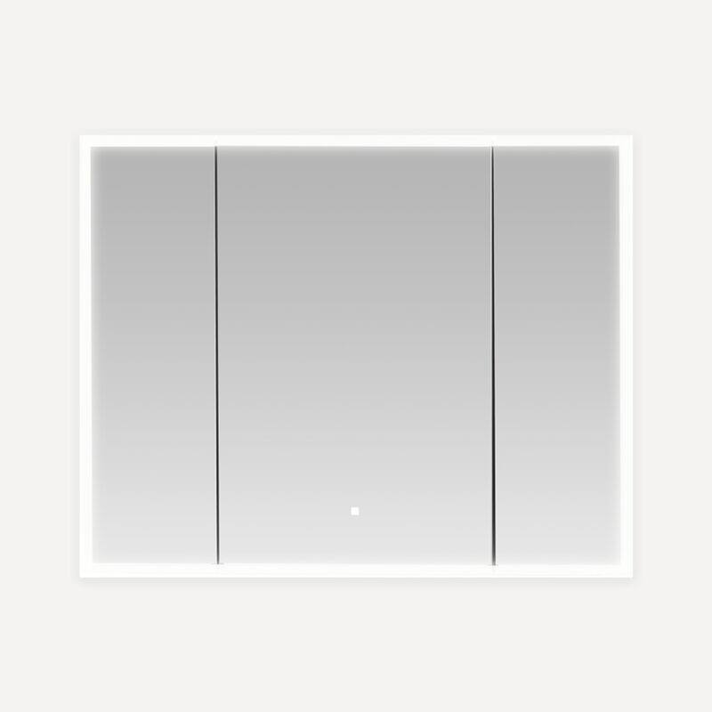 AQUADOM Edge Royale 40W Bathroom Led Lighted Medicine Cabinet Defogger, 3X LED Adjustable Magnifying Mirror, Electrical Outlets - Grey - 40"x32"x5" - Brushed