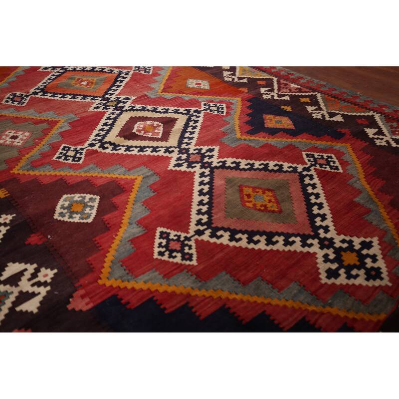 Reversible Kilim Qashqai Persian Vintage Rug Flatweave Wool Carpet - 4'11" X 8'3"