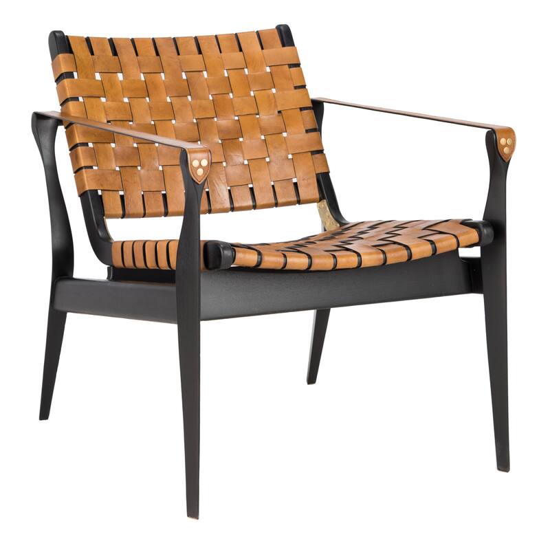 SAFAVIEH Couture Zenica Leather Safari Chair - 24.5" W x 30" L x 30" H - 25"W x 30"D x 30"H