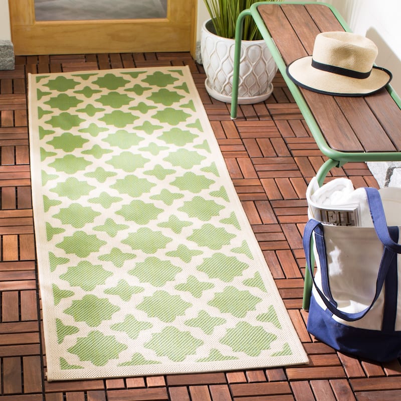 SAFAVIEH Courtyard Dorthey Indoor/ Outdoor Waterproof Patio Backyard Rug - 2'3" x 10' Runner - Green/Beige