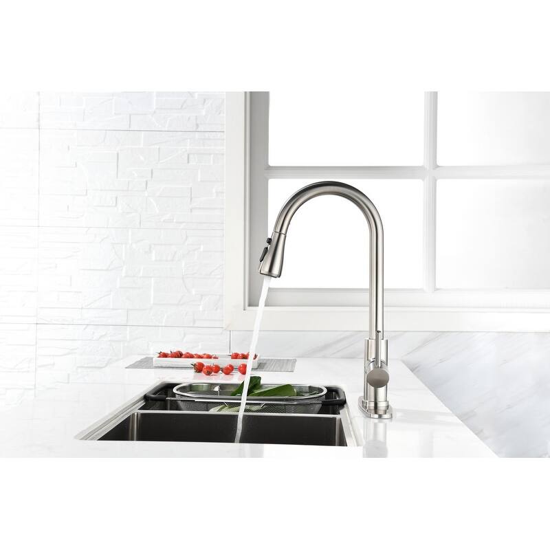 Single Handle High Arc Brushed Nickel Pull-Out Kitchen Faucet-360° Swivel