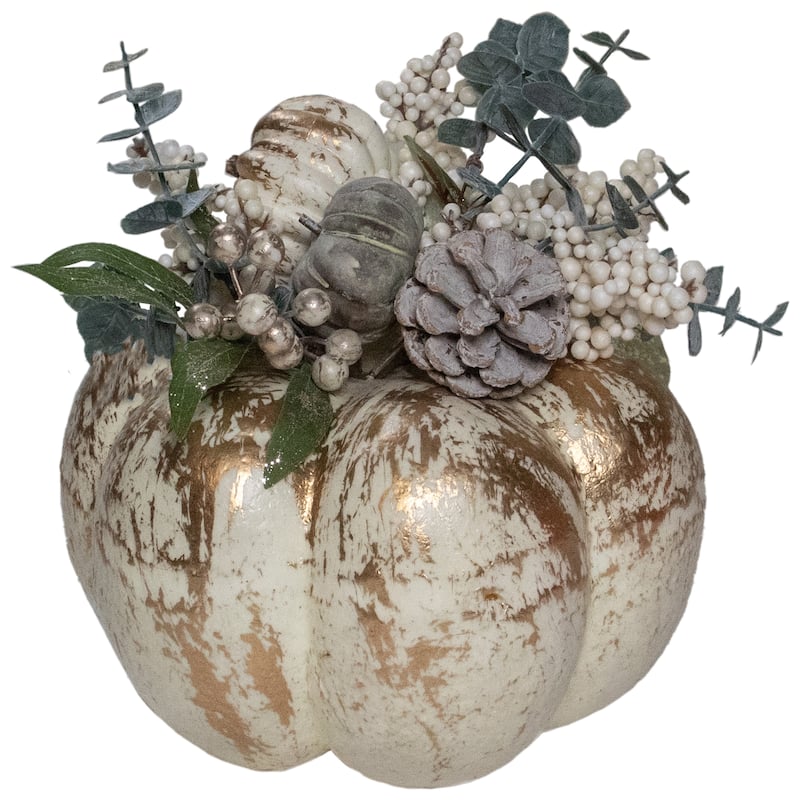 9" White and Gold Pumpkins Fall Harvest Arrangement