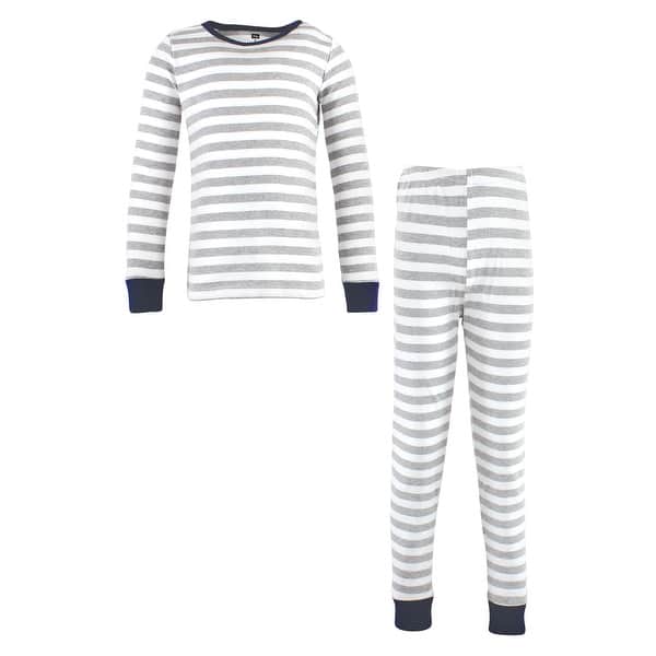 slide 1 of 1, Hudson Baby Infant Cotton Pajama Set, Gray Stripe Navy 12-18 Months - Gray Stripe Navy