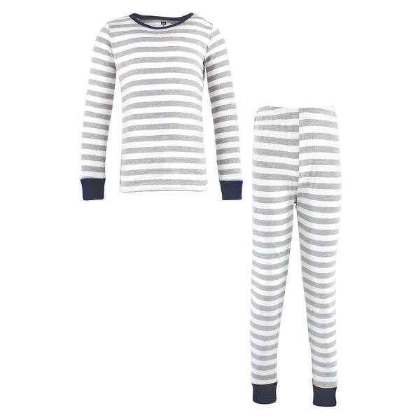 slide 1 of 1, Hudson Baby Toddler Cotton Pajama Set, Gray Stripe Navy 4T - Gray Stripe Navy