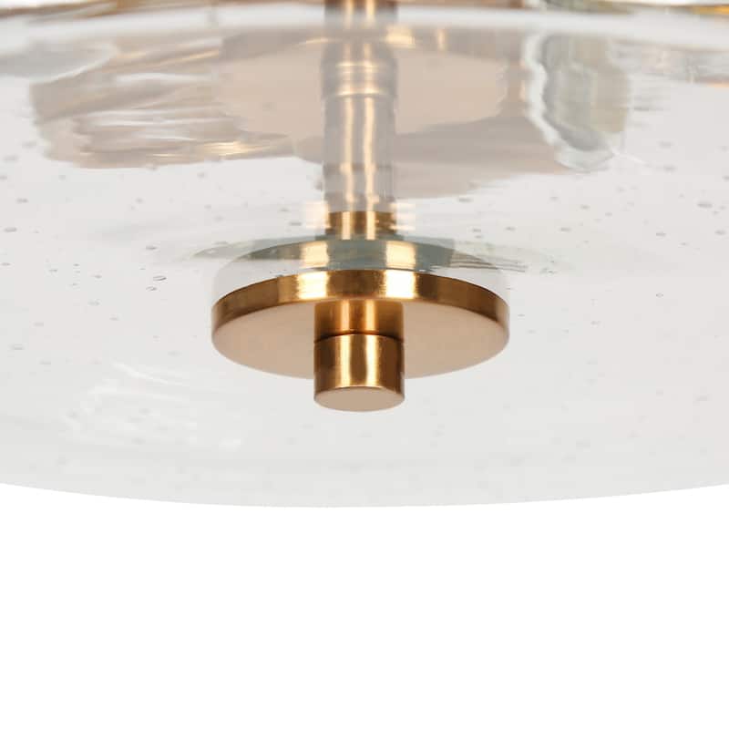 Mid-century Modern Drum Semi-flush Mount with Clear Seed Glass Dimmable Brass Gold Ceiling Lights - Brass Gold - D 12" x H 9.5"