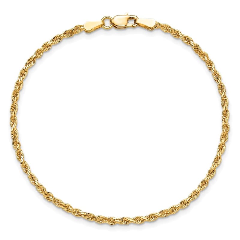 Curata 10k Yellow Gold Unisex Solid 2mm Diamond Cut Rope Chain Bracelet - 7" or 8"