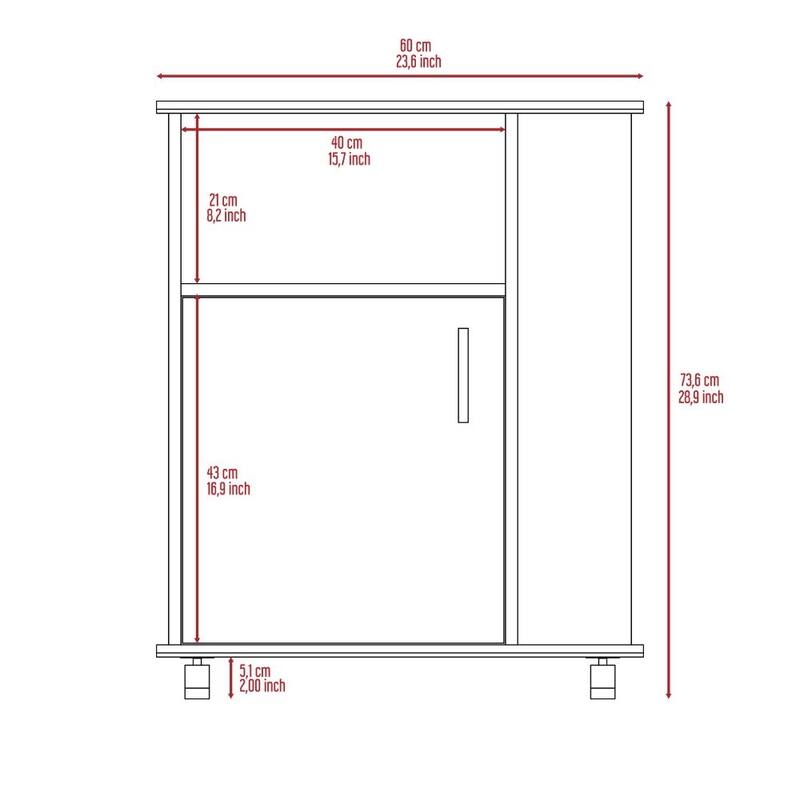 Lower Microwave Pantry 29" H, Single Door Cabinet, One Open Shelf, Three Side Shelves - White