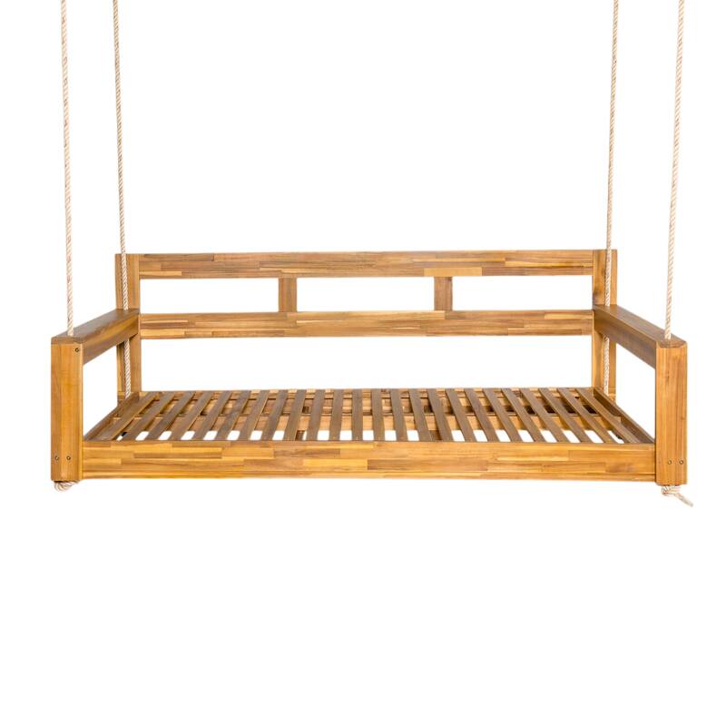 Patio Wooden Twin Size Porch Swing Daybed with 4 Hanging Ropes