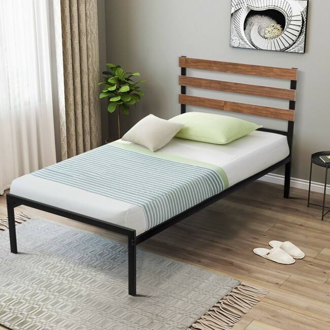 Metal Bed Frame Foundation with Headboard-Twin Size