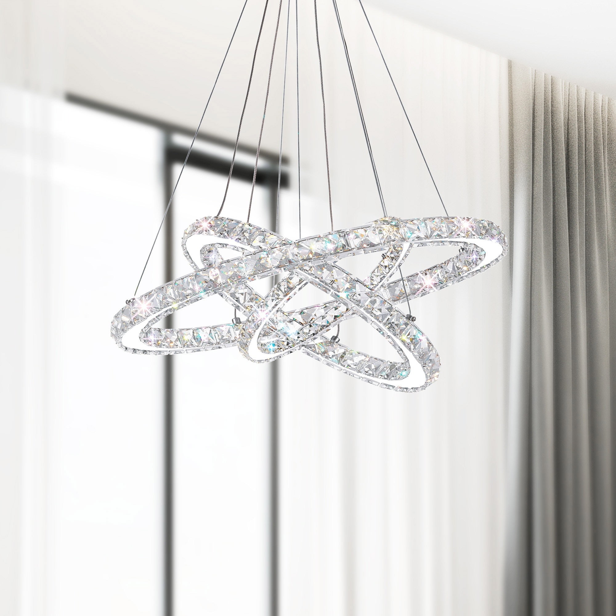 CWI Lighting Ring Integrated LED 3-Ring 32in Chrome Chandelier - Stainless Steel