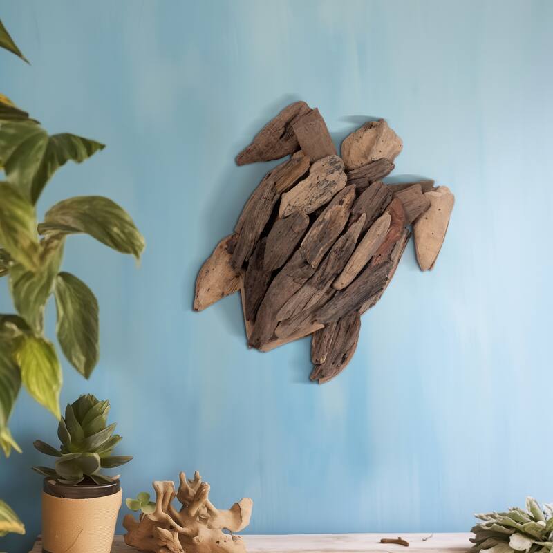 Sagebrook Home Driftwood Turtle Deco, Natural Finish, Coastal-Inspired Figurine for Home Decor and Beach Themes for Any - 12" x 10" x 2"
