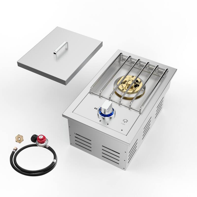 Single Grilling Side Burner, 17,000BTU Liquid Propane, Convertible to Natural Gas, 304 Stainless Steel Built