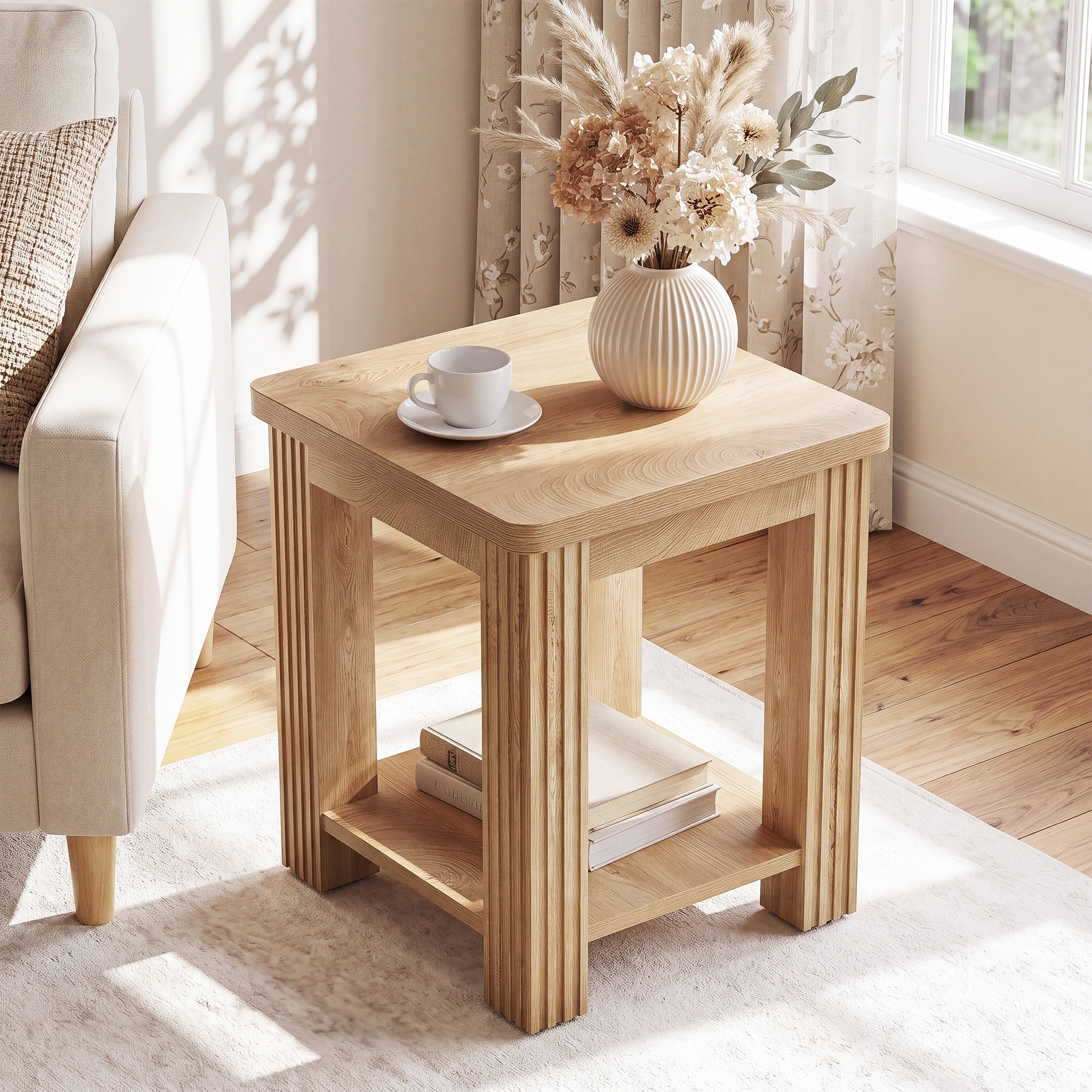 19.7" End Table, 2-tier Farmhouse Side Table for Living Room - 19.7" D x 19.7" W x 23.6" H