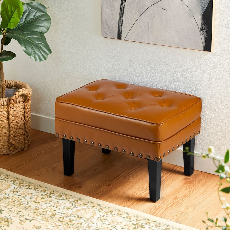 Glitzhome 22"W Mid-century PU Leather Tufted Ottoman Foot Stool