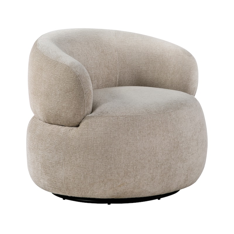 Fremont & Park Rhea 32" Dia Chenille Swivel Chair - 360-Degree Metal Swivel Base - Light Brown