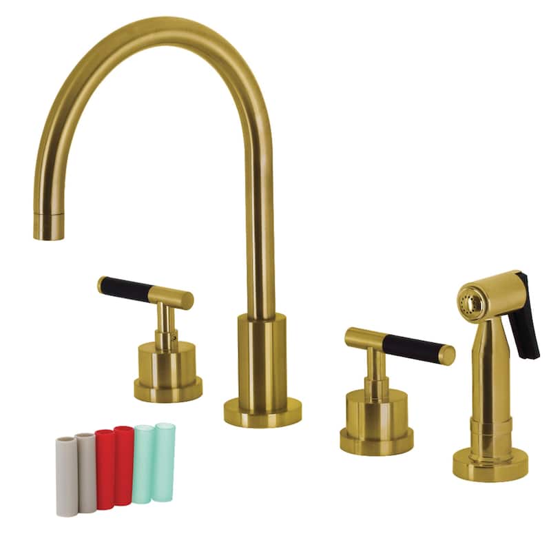 Kingston Brass Kaiser Widespread Kitchen Faucet with Brass Sprayer - Brushed Brass