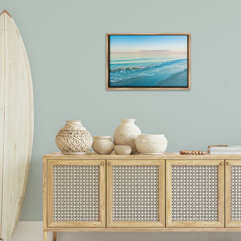 Stupell Serene Waves at Sunrise Framed Floater Canvas Wall Art Design By Mary Lou Johnson